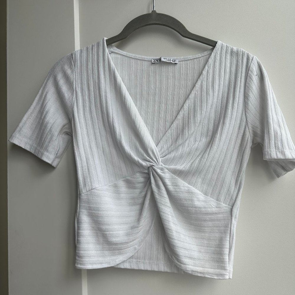 White Zara Knotted Crop Top